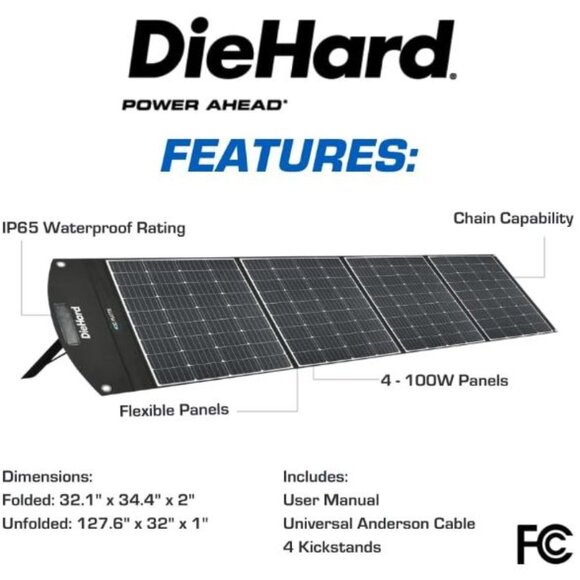 DieHard Solar Panel, 400-Watt, High-Efficiency, Adjustable, Foldable, Flexible, - Picture 7 of 8